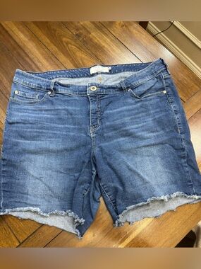 Torrid Denim Shorts Size 20 Plus Raw Hem Stretch Blue Jean Shorts EUC High Rise